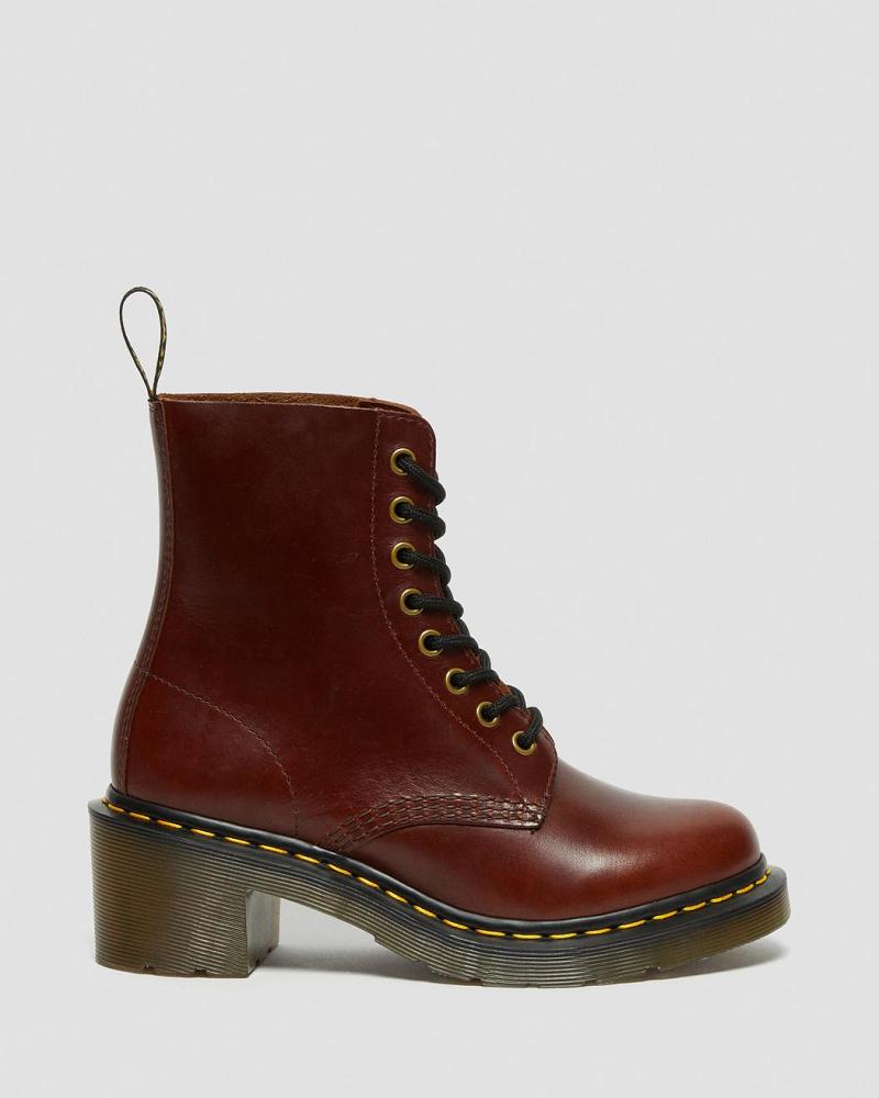 Women's Dr Martens Clemency Leather Heeled Heeled Boots Brown | AU 139RVD